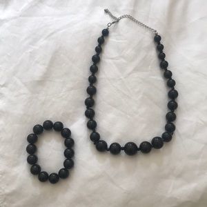 Black Beaded Necklace and Bracelet